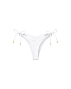 White bikini bottom with string ties on a white background