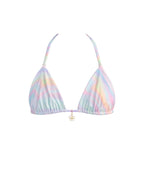 Pastel rainbow bikini top on a white background